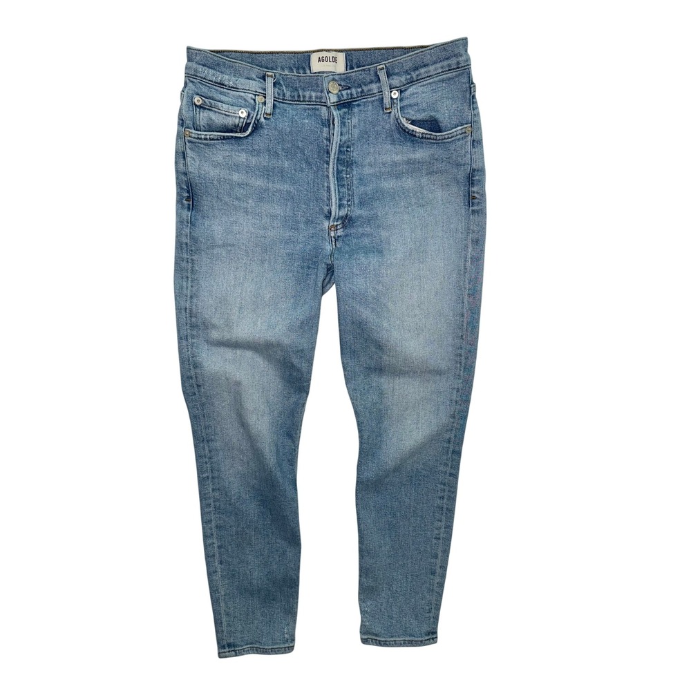 Agolde Los Angeles High Rise Skinny Jeans Blue Button Fly Cropped Hem Size 29